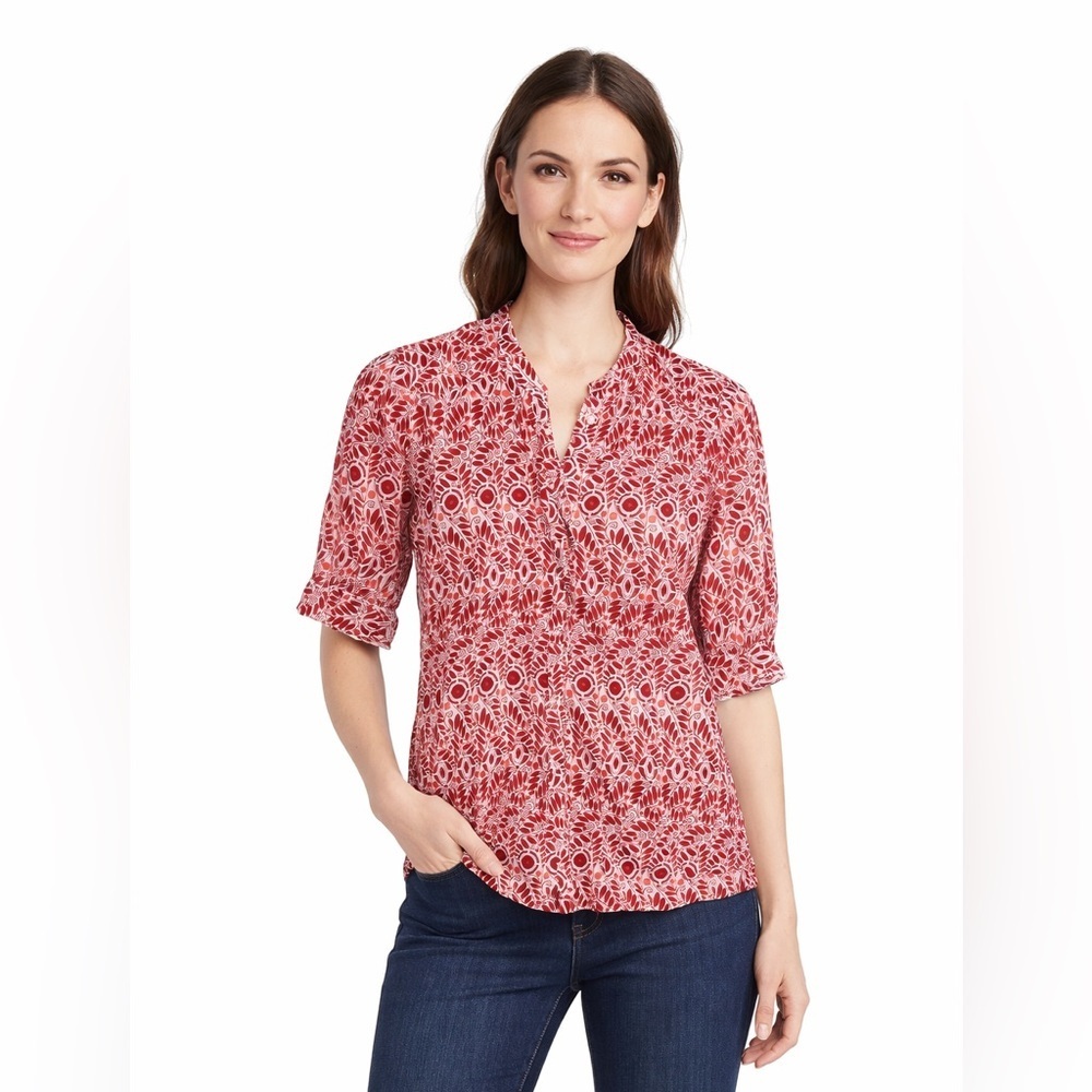 Banana Republic Red Floral Blouse Size S Career Office Top